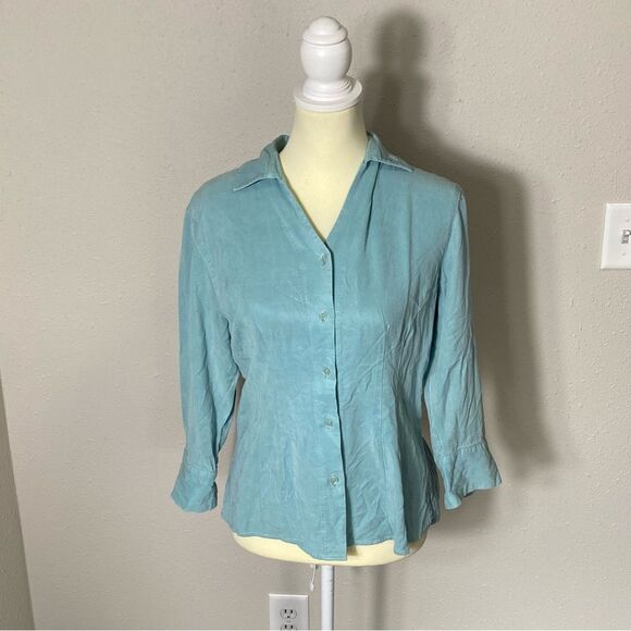 TIANELLO TENCEL™ "Suzy"  Button Front Pastel Teal Blouse Women's Size XS - Picture 14 of 16